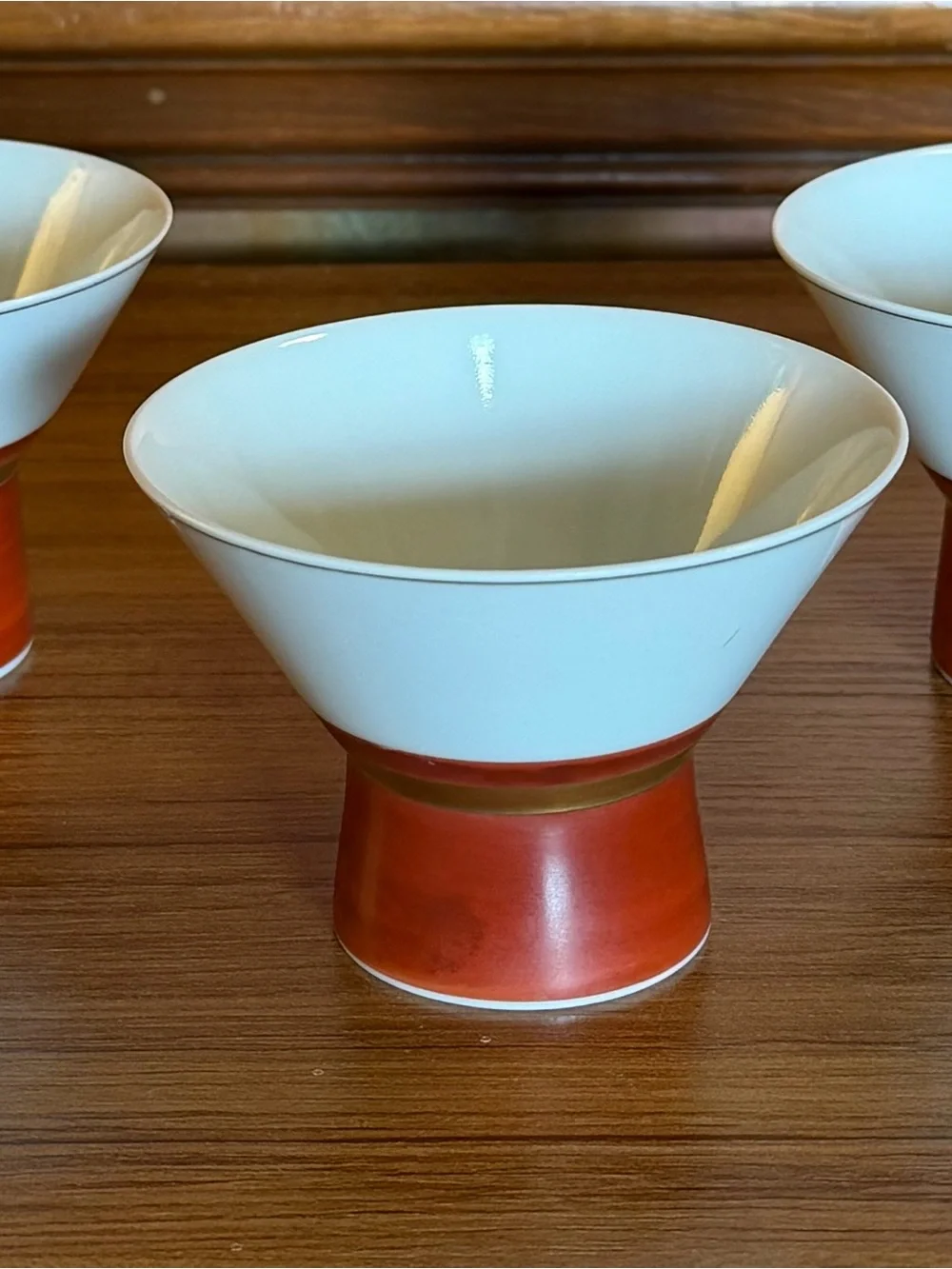 Tachikichi for Takashimaya Japanese Porcelain Sake Cups Pedestal Bowls Set of 3